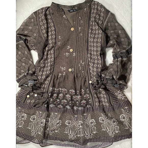 Soch Women's Sz Lg Boho Tunic Top CottageCore Olive Green Hippie Coquette Angel - Picture 3 of 7